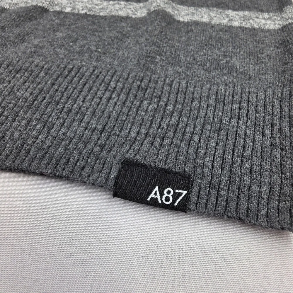 Aeropostale A87 Mens Small Gray Striped Crewneck Cotton Wool Blend Sweater